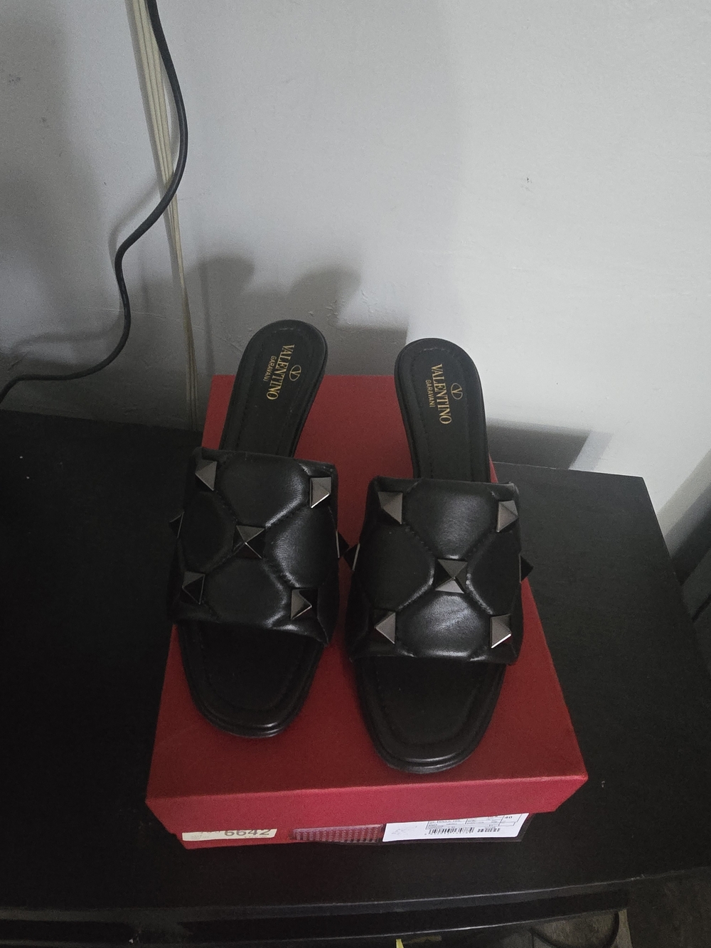 Valentino Black Studded Slide Sandals